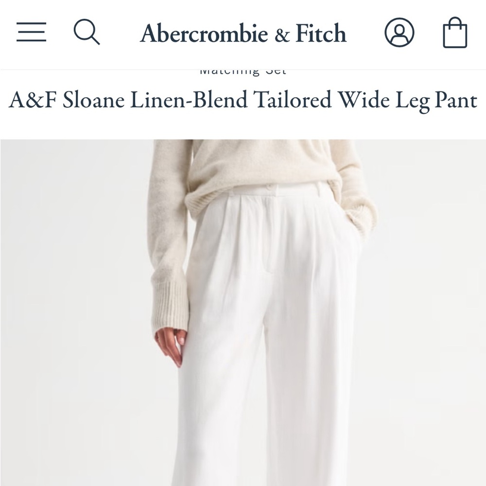 Abercrombie & Fitch Wide-Leg White Linen-Blend Pants